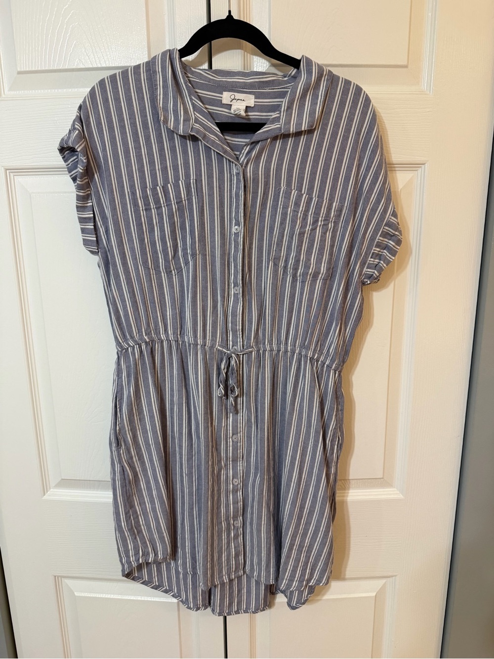Striped Button-Front Shirt Dress - Blue/White
